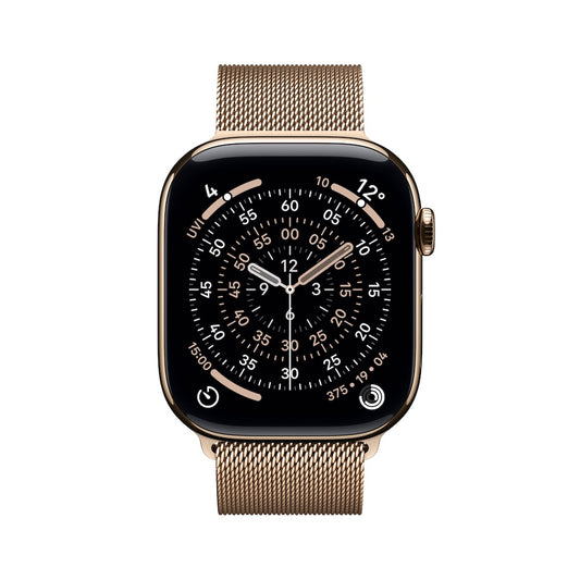 Apple Watch Series 11 GPS + Cellular 46mm zlaté titanové pouzdro se zlatým milánským tahem - S/M (otevřený) - bonami.click
