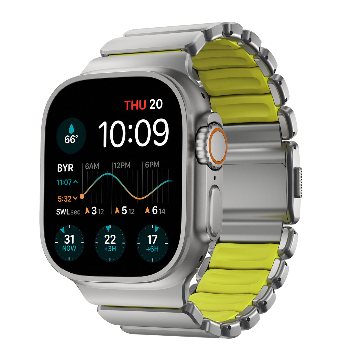Řemínek pro Apple Watch 45/46/49 mm Nomad Stratos Band FKM - stříbrný/zelený