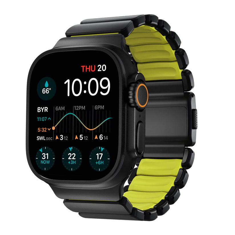 Řemínek pro Apple Watch 45/46/49 mm Nomad Stratos Band FKM - černý/zelený - bonami.click