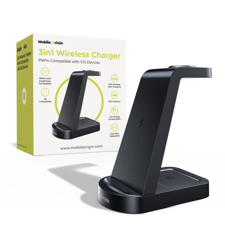 Bezdrátová nabíječka Mobile Origin 3in1 Wireless Charger PW14 MagSafe Compatible - černá