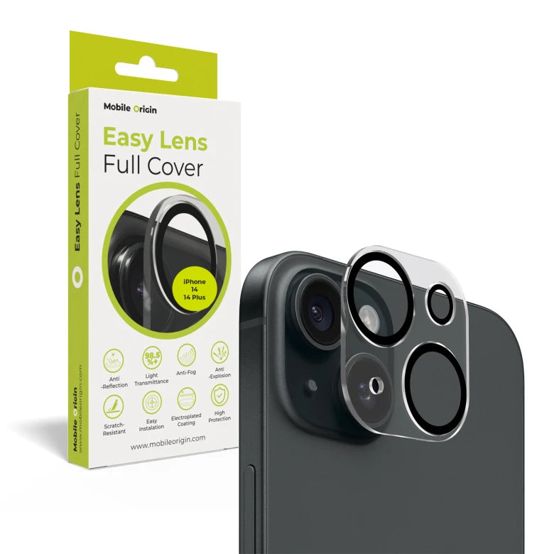 Sklo na fotoaparát pro iPhone 14 / 14 Plus Mobile Origin Easy Lens Full Cover - průhledné
