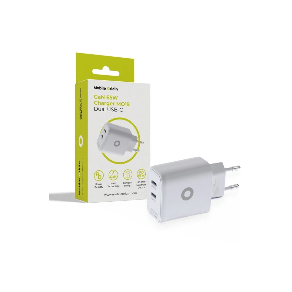 65W adaptér Mobile Origin GaN Dual USB-C Charger MO19 - bílý - bonami.click