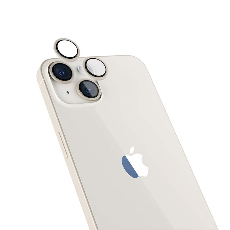 Hliníkový ochranný kryt čoček pro iPhone 14/14 Plus iSTYLE - hvězdně bílý - bonami.click