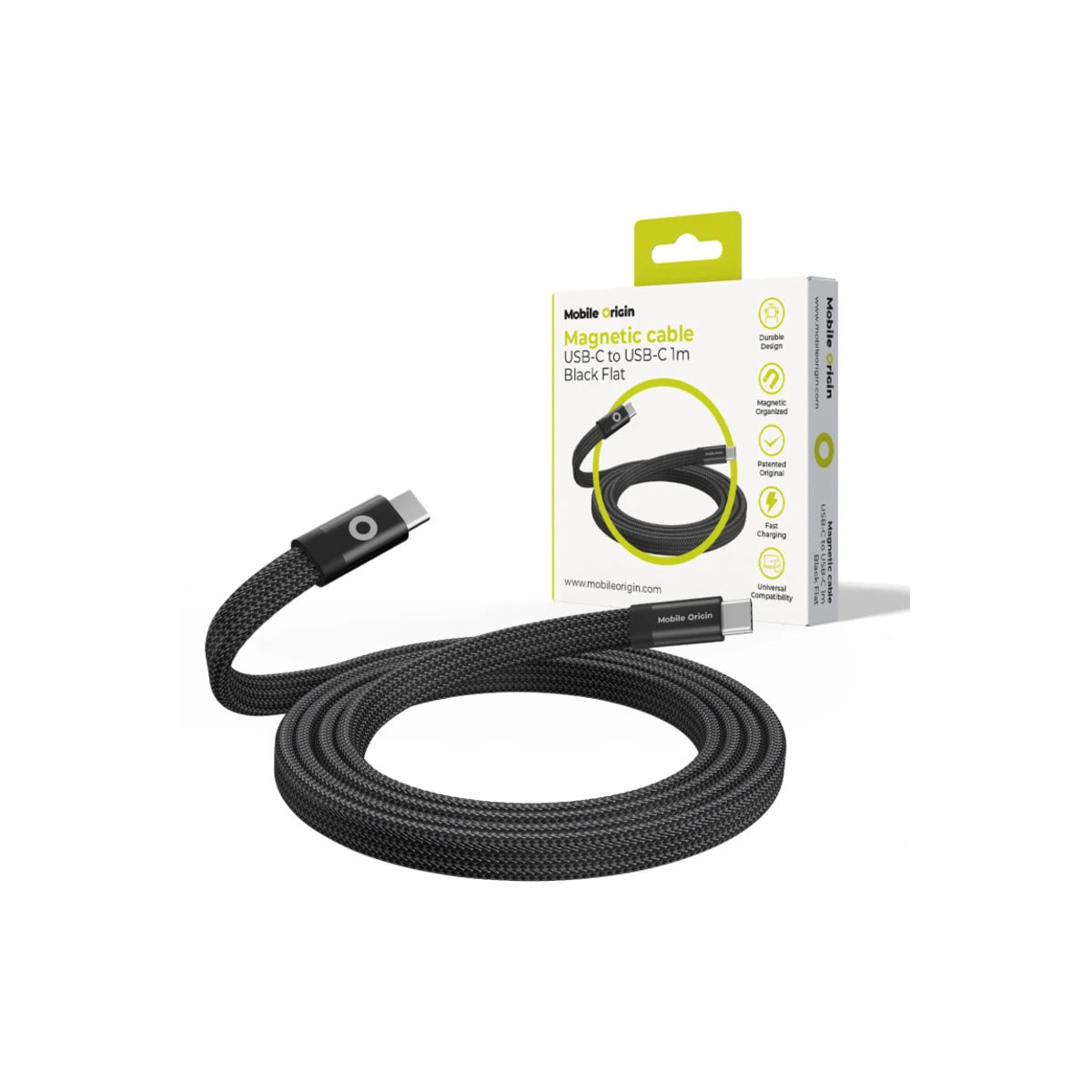 Magnetický 60W nabíjecí kabel Mobile Origin Original Flat Cable USB-C / USB-C 1m - černý - bonami.click