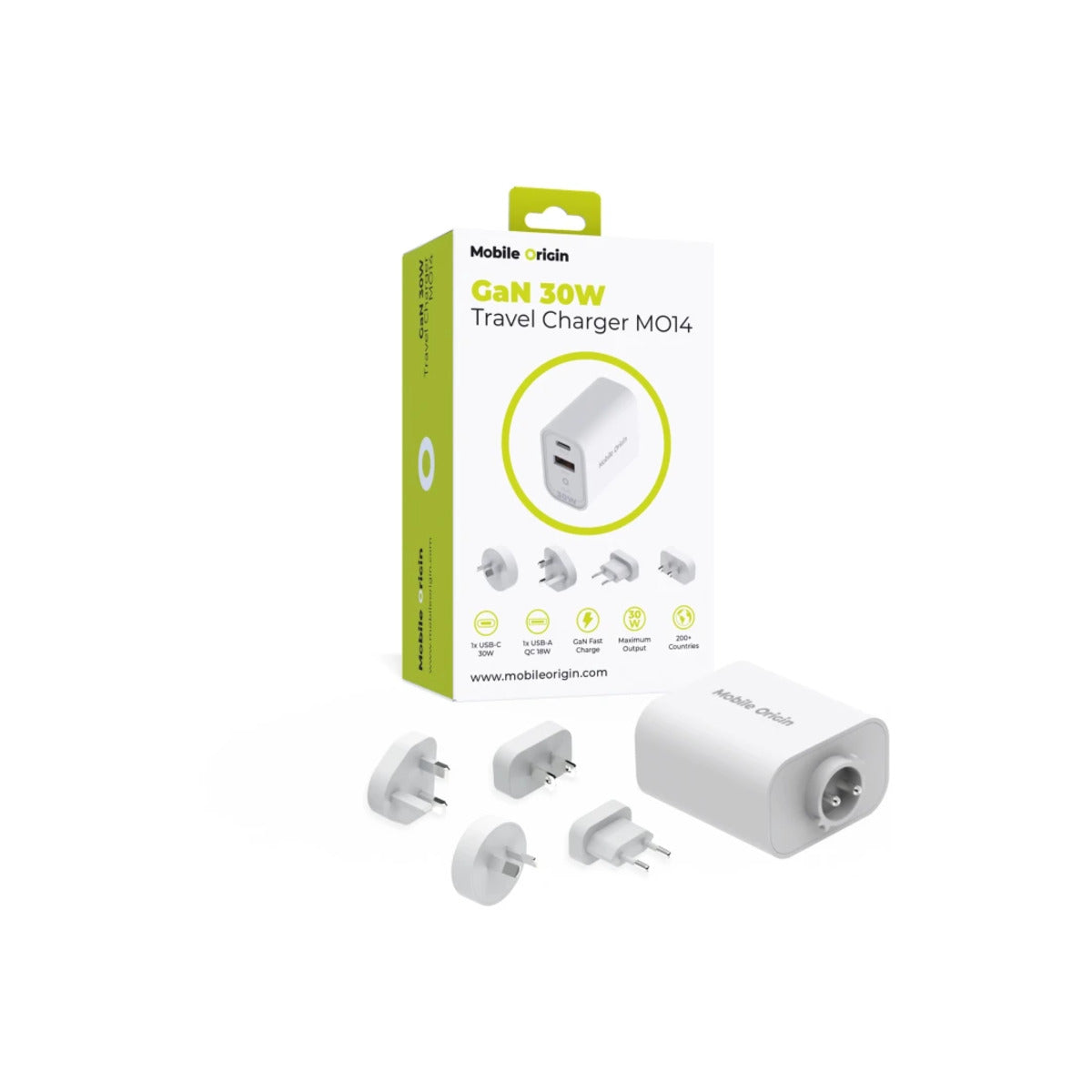 30W univerzální cestovní adaptér Mobile Origin GaN MO14 - bílý - bonami.click