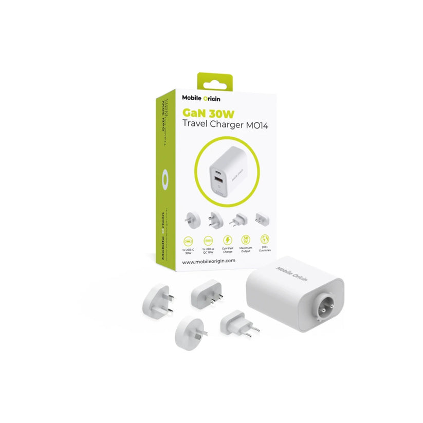 30W univerzální cestovní adaptér Mobile Origin GaN MO14 - bílý - bonami.click