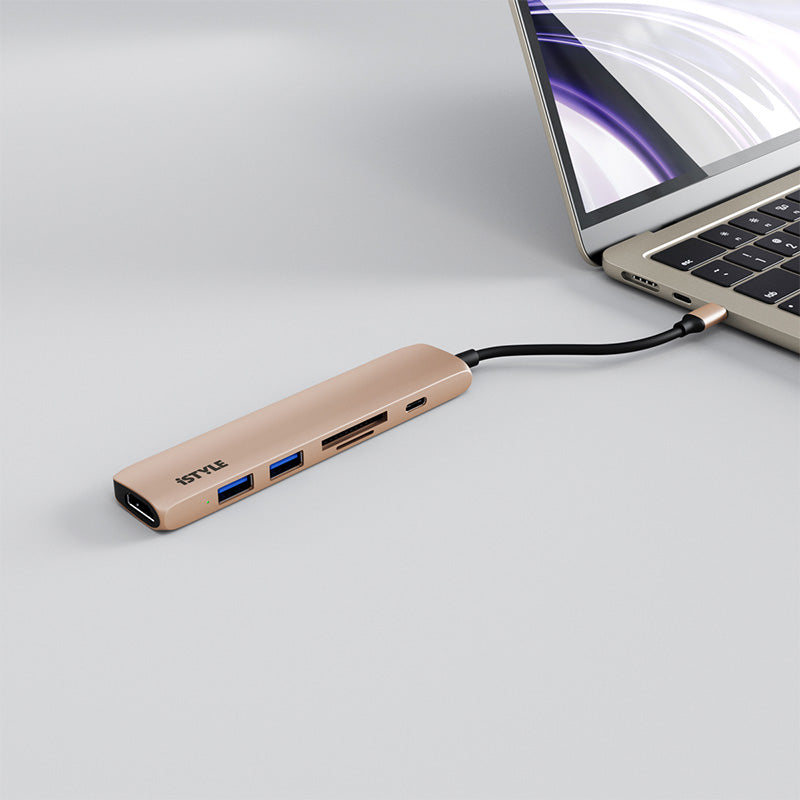 Hliníkový 8K HUB 6v1 s konektorem USB-C iSTYLE - zlatý - bonami.click