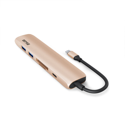 Hliníkový 8K HUB 6v1 s konektorem USB-C iSTYLE - zlatý - bonami.click