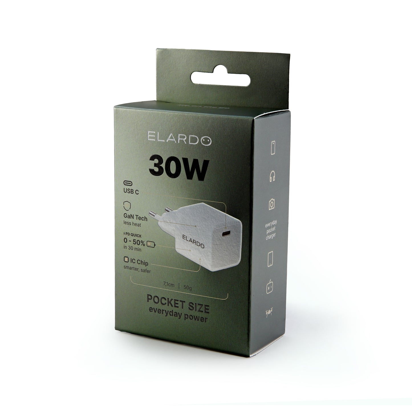 30W kompaktní USB-C nabíječka ELARDO Everyday Charger GaN
