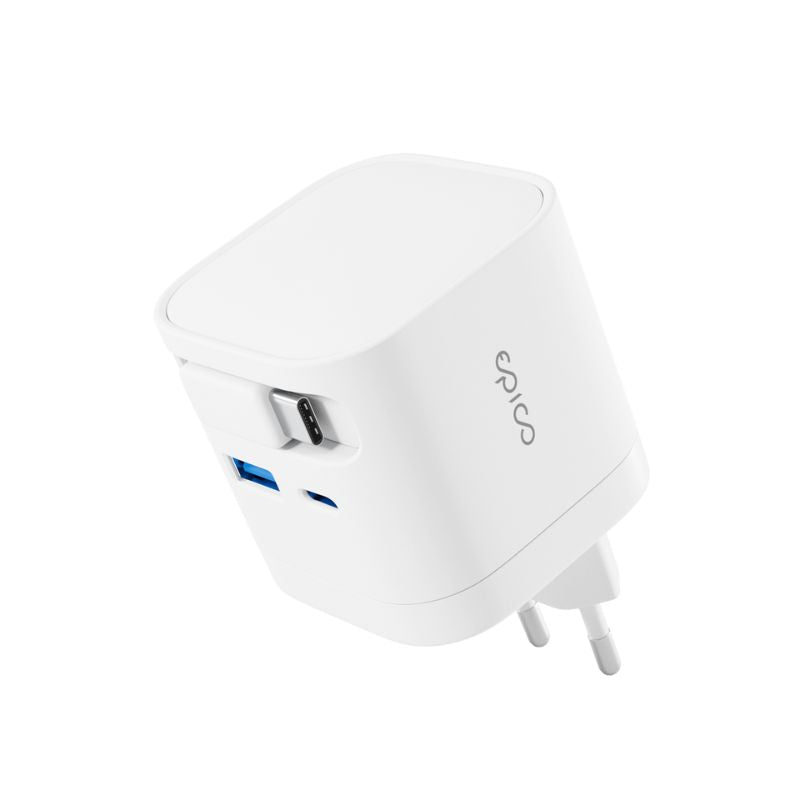 EPICO ULTRABOOST RETRACTABLE GAN 65W SÍŤOVÝ ADAPTÉR EA65C | SE ZABUDOVANÝM KABELEM | BÍLÁ | TŘI VÝSTUPY - bonami.click