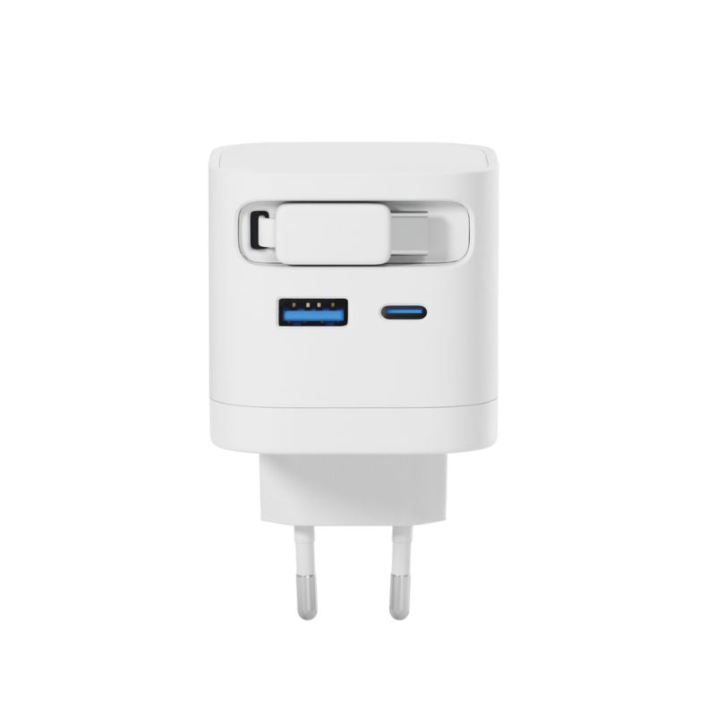 EPICO ULTRABOOST RETRACTABLE GAN 65W SÍŤOVÝ ADAPTÉR EA65C | SE ZABUDOVANÝM KABELEM | BÍLÁ | TŘI VÝSTUPY - bonami.click