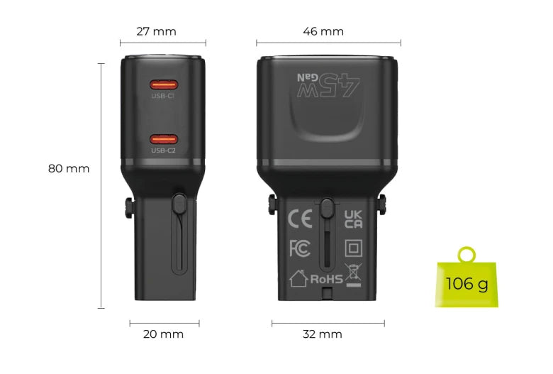 45W cestovní adaptér Mobile Origin PW26 - černý - bonami.click