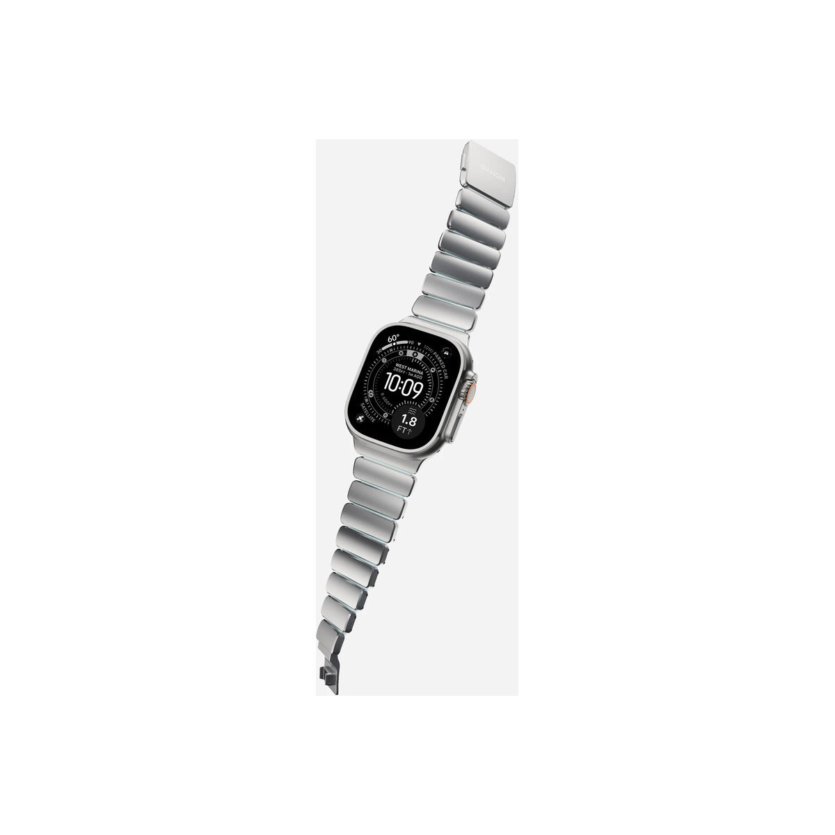 Řemínek pro Apple Watch 45/46/49 mm Nomad Stratos Natural Titanium FKM - Icy Blue Glow