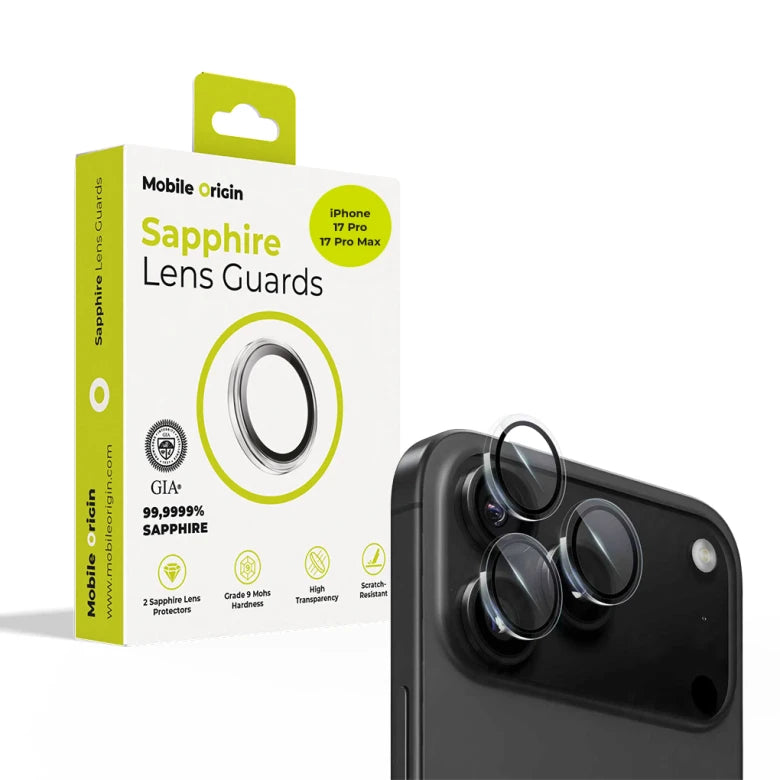 Safírové sklo na čočky pro iPhone 17 Pro / 17 Pro Max Mobile Origin - průhledné