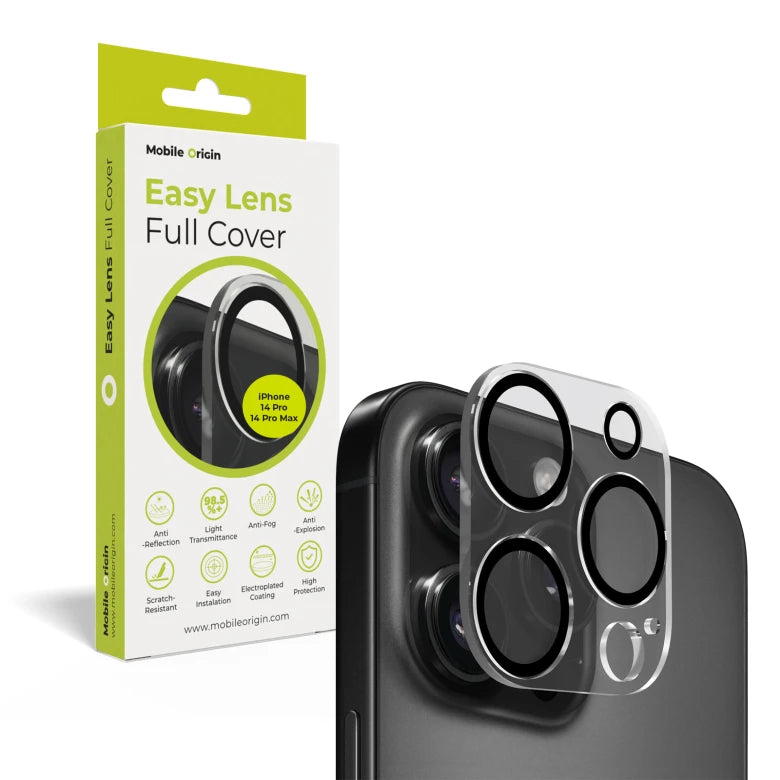 Sklo na fotoaparát pro iPhone 14 Pro / 14 Pro Max Mobile Origin Easy Lens Full Cover - průhledné