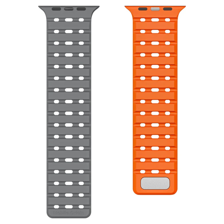 Řemínek pro Apple Watch 44/45/46/49 mm Mobile Origin Elegant Strap s magnetickým zapínáním – šedě-oranžový