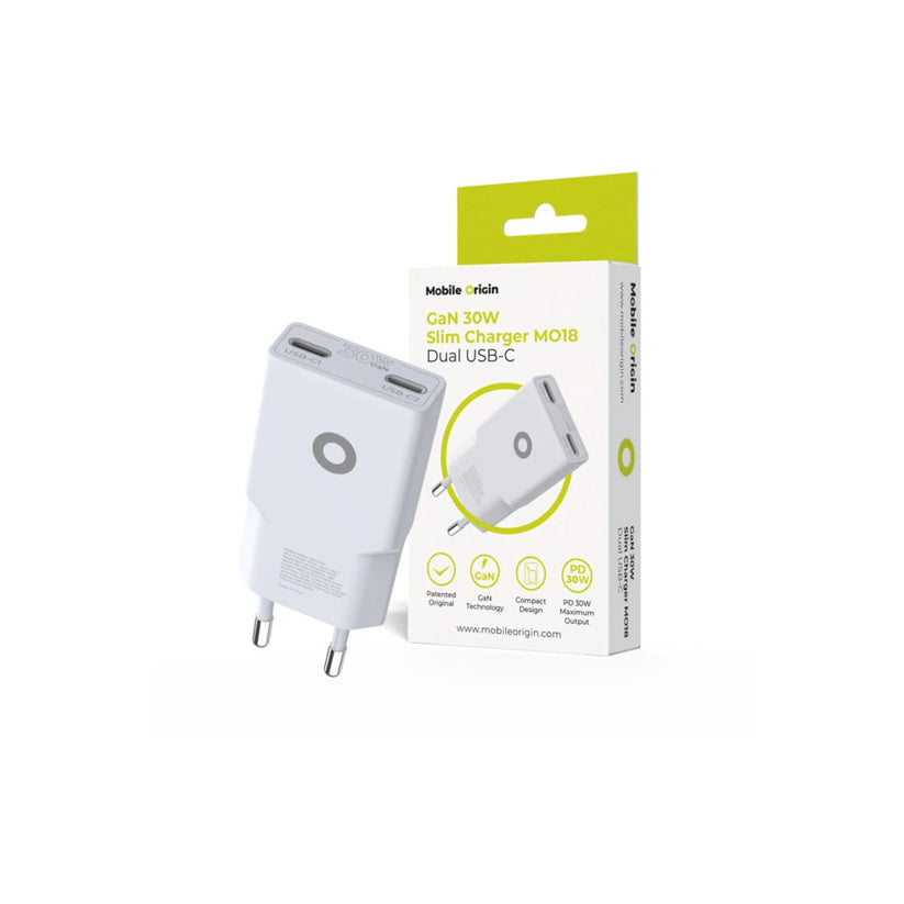 30W adaptér Mobile Origin GaN Slim Charger MO18 - bílý - bonami.click