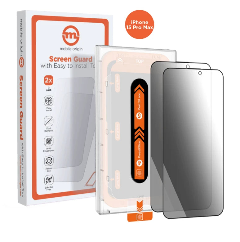 Ochranné sklo pro iPhone 15 Pro Max Mobile Origin Privacy Screen Guard s aplikátorem - 2 ks