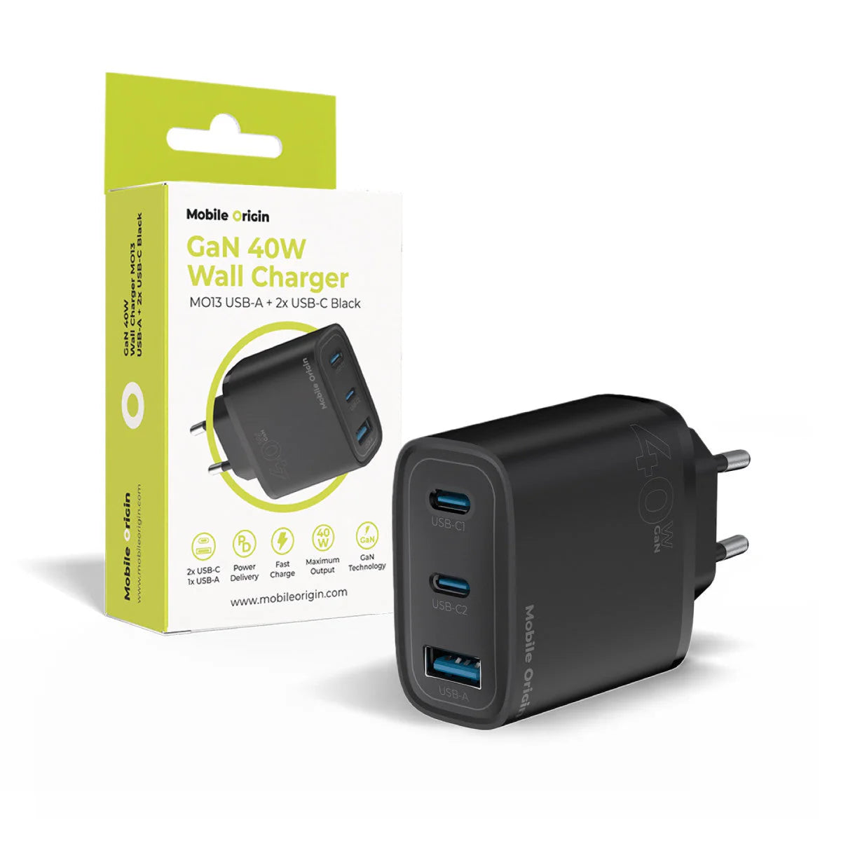 Síťová nabíječka Mobile Origin Dual USB-C a USB-A GaN Wall Charger 40W - bonami.click