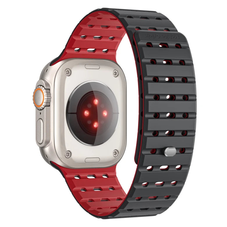 Řemínek pro Apple Watch 44/45/46/49 mm Mobile Origin Elegant Strap s magnetickým zapínáním – černo-červený