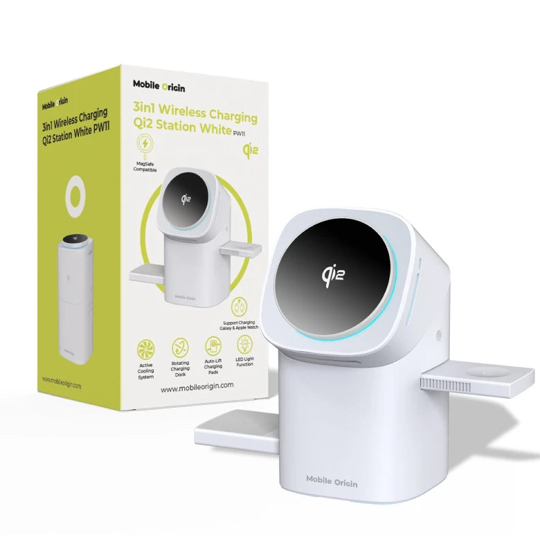 Bezdrátová nabíječka Mobile Origin 3in1 Wireless Charging Qi2 Station PW11 - bílá - bonami.click