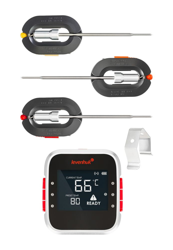 Chytrý Bluetooth teploměr na maso Levenhuk Wezzer Grill BT20 se 3 sondami