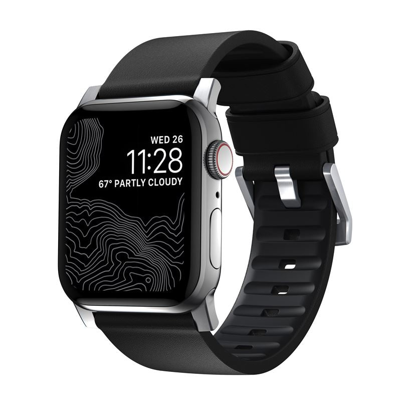 Řemínek pro Apple Watch 42/44/45/49 mm Nomad Active Strap Pro - černý se stříbrnou přezkou - bonami.click