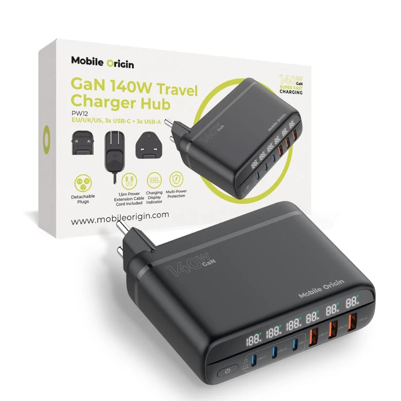 140W nabíječka Mobile Origin GaN Travel Charger – černá