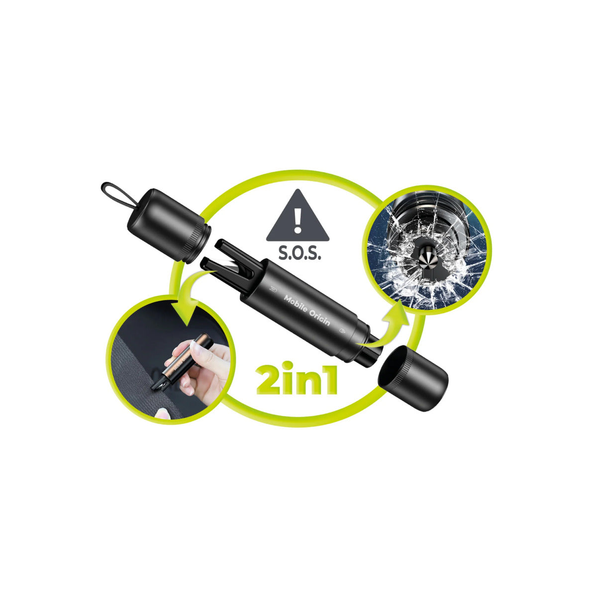 Bezpečnostní kladivo do auta 2v1 Mobile Origin Car Safety Hammer - šedé - bonami.click