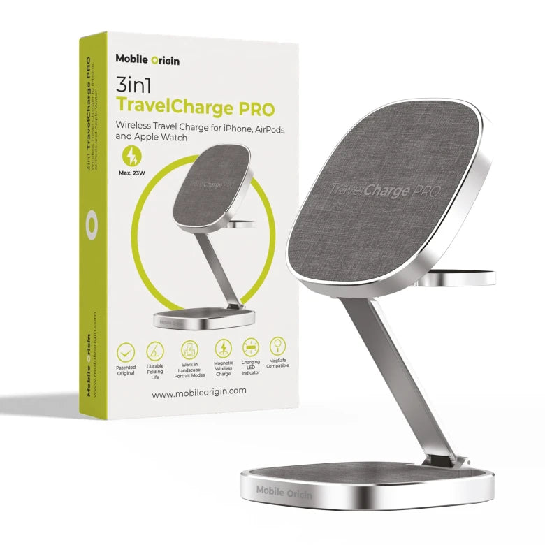 Cestovní bezdrátová nabíječka Mobile Origin TravelCharge PRO - stříbrná