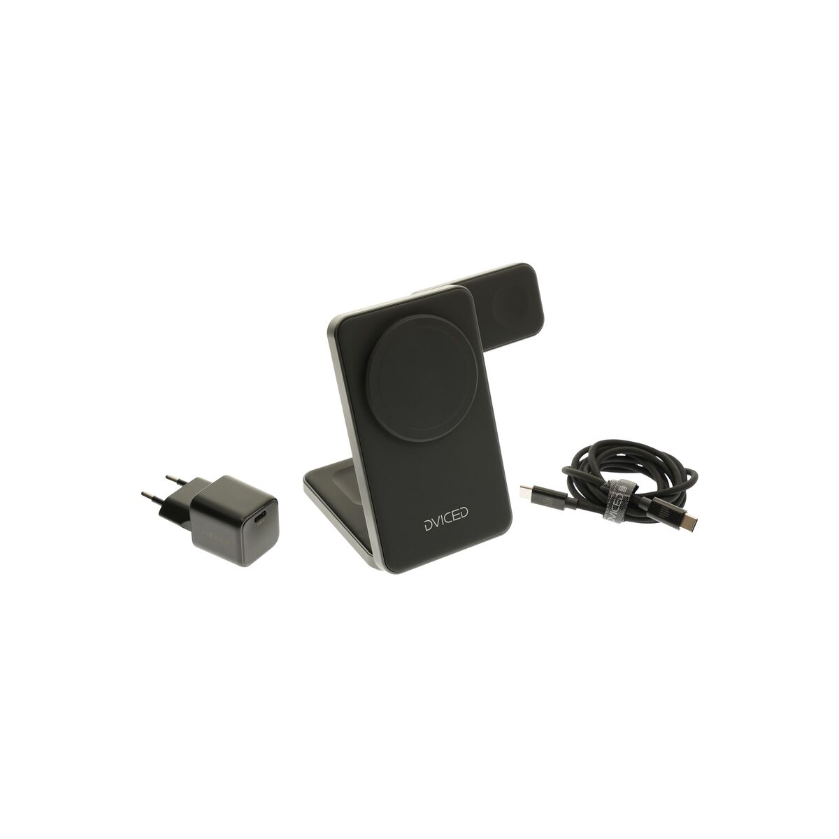 Skládací 3v1 MagSafe Qi2 nabíječka Dviced se stojánkem – černá - bonami.click