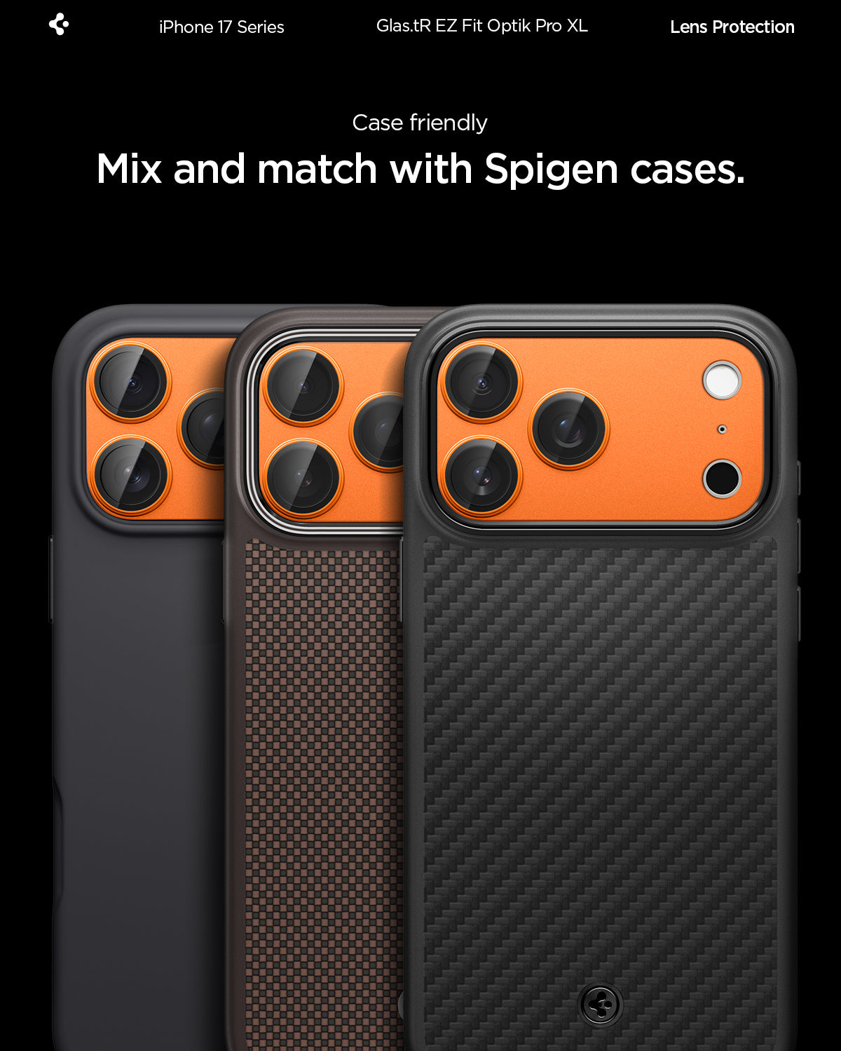Sklo na fotoaparát pro iPhone 17 Pro Spigen Glass tR EZ Fit Optik Pro XL - oranžové