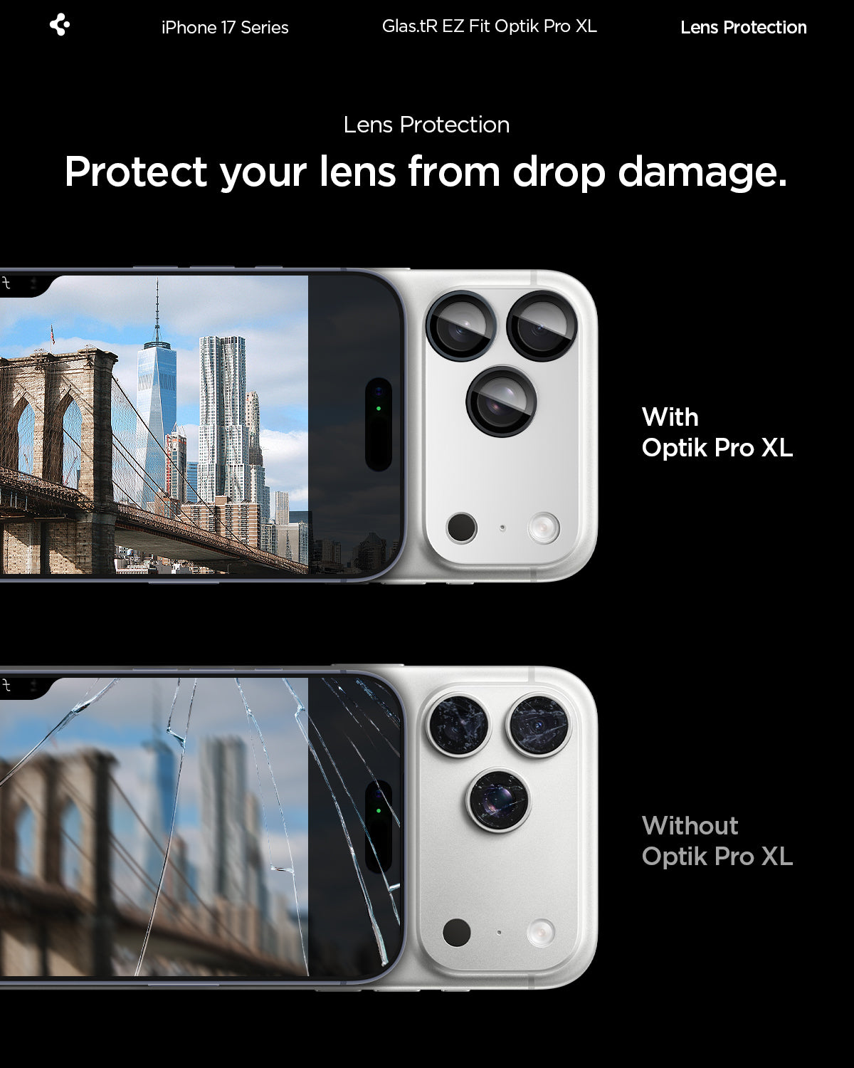 Sklo na fotoaparát pro iPhone 17 Pro Max Spigen Glass tR EZ Fit Optik Pro XL - bílé
