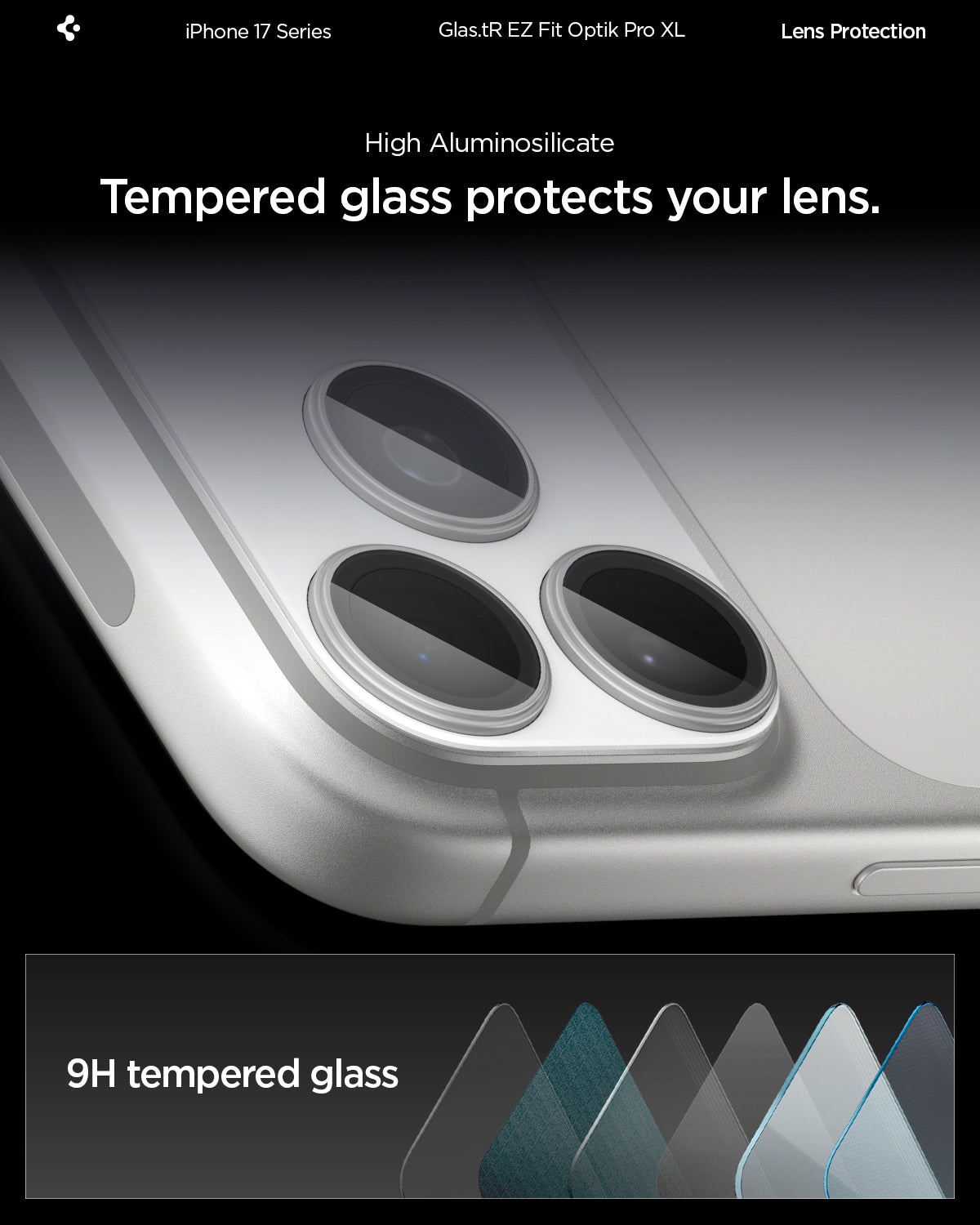 Sklo na fotoaparát pro iPhone 17 Pro Max Spigen Glass tR EZ Fit Optik Pro XL - bílé