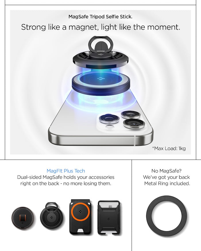 Stativ Spigen Selfie Stick MagSafe+ Tripod - černý - bonami.click