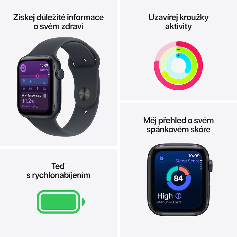 Apple Watch SE 3 GPS + Cellular 40mm temně inkoustové hliníkové pouzdro s temně inkoustovým sportovním řemínkem - S/M (otevřený) - bonami.click