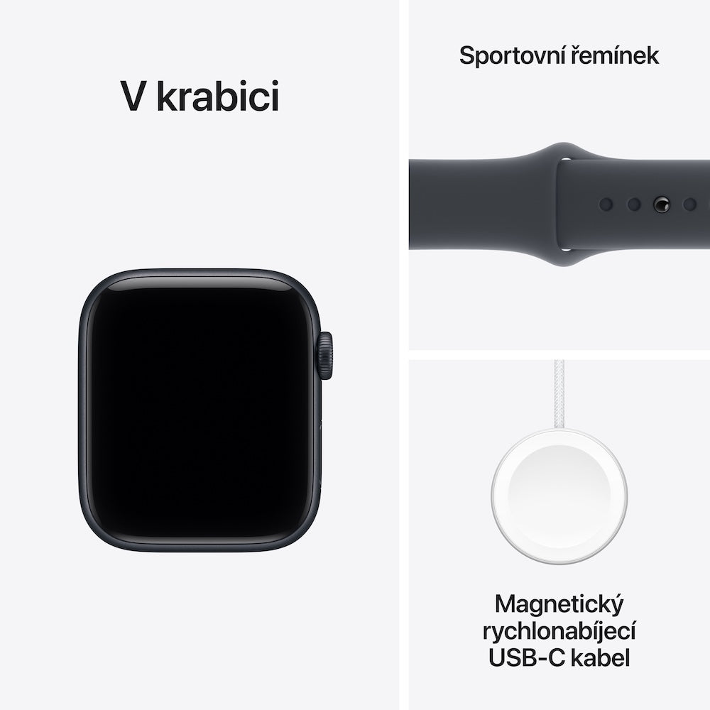 Apple Watch SE 3 GPS + Cellular 44mm temně inkoustové hliníkové pouzdro s temně inkoustovým sportovním řemínkem - S/M - bonami.click