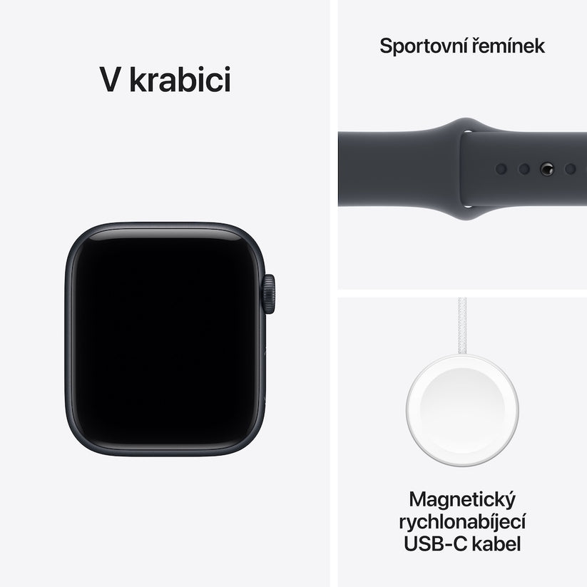 Apple Watch SE 3 GPS + Cellular 44mm temně inkoustové hliníkové pouzdro s temně inkoustovým sportovním řemínkem - S/M - bonami.click