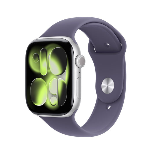Apple Watch Series 11 GPS 42mm stříbrné hliníkové pouzdro s mlžně fialovým sportovním řemínkem - M/L (otevřený) - bonami.click