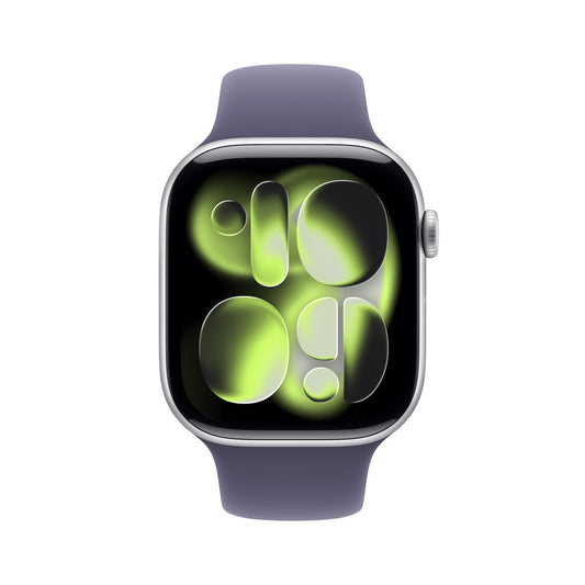 Apple Watch Series 11 GPS 42mm stříbrné hliníkové pouzdro s mlžně fialovým sportovním řemínkem - M/L (otevřený) - bonami.click