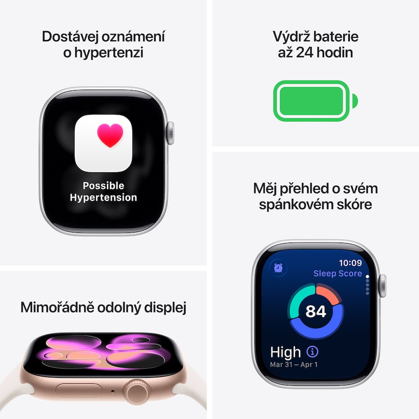 Apple Watch Series 11 GPS 42mm stříbrné hliníkové pouzdro s mlžně fialovým sportovním řemínkem - M/L (otevřený) - bonami.click