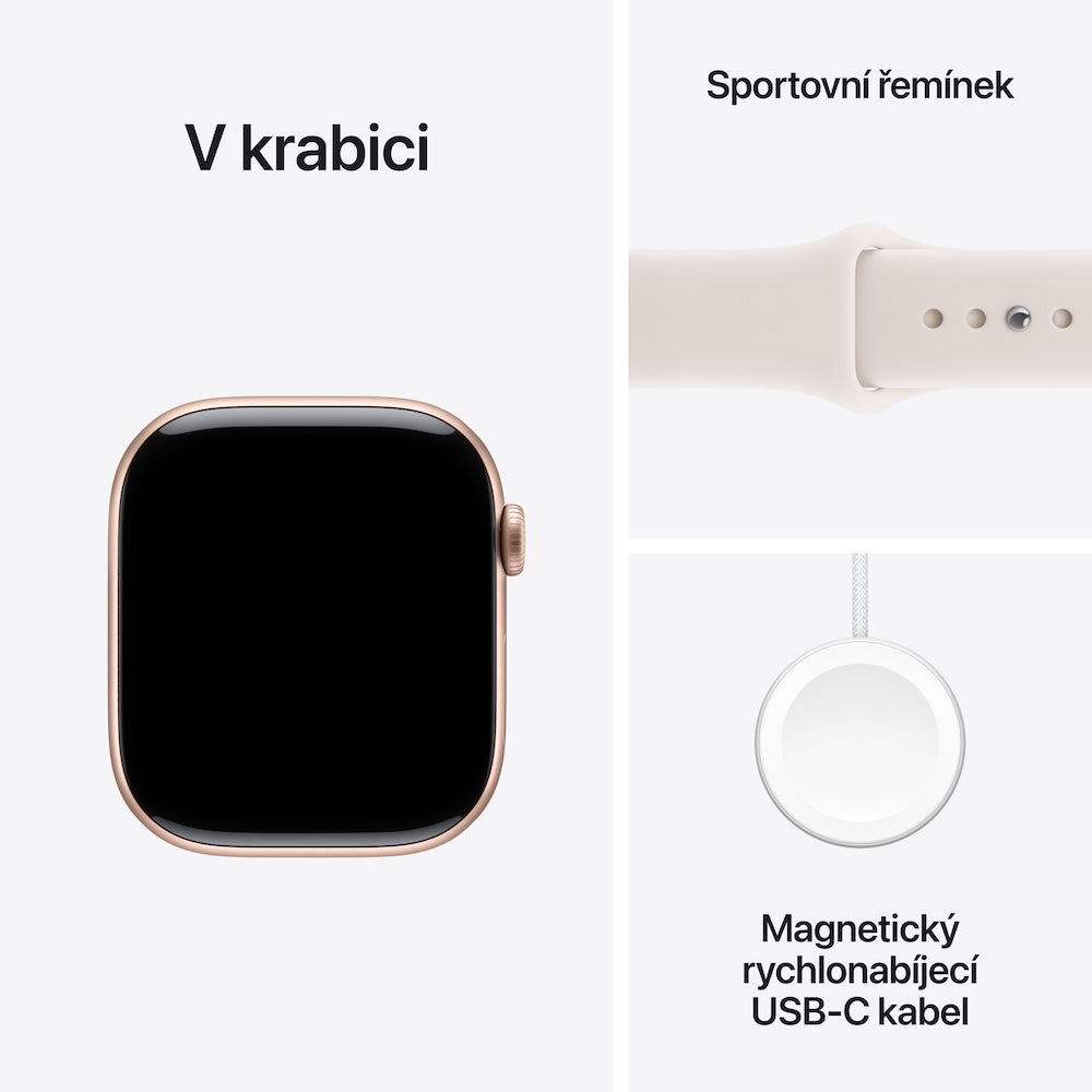 Apple Watch Series 11 GPS 46mm růžově zlaté hliníkové pouzdro se světle ruměným sportovním řemínkem - S/M (otevřený) - bonami.click