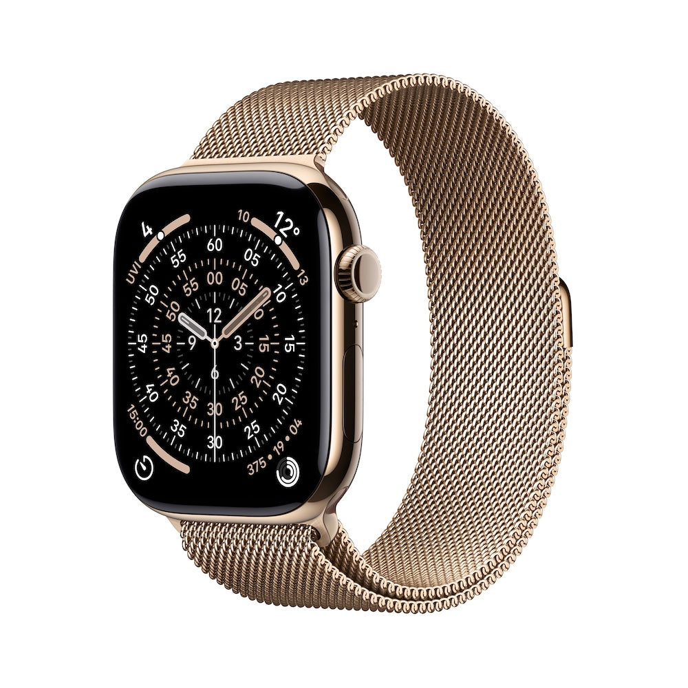 Apple Watch Series 11 GPS + Cellular 46mm zlatě titanové pouzdro se zlatě ocelovým milánským tahem - M/L - bonami.click