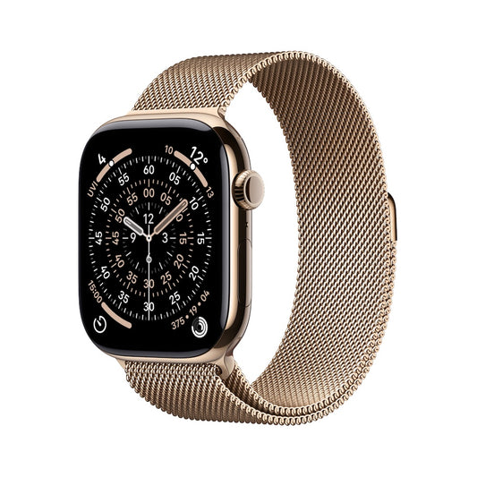 Apple Watch Series 11 GPS + Cellular 42mm zlaté titanové pouzdro se zlatým milánským tahem (otevřený) - bonami.click