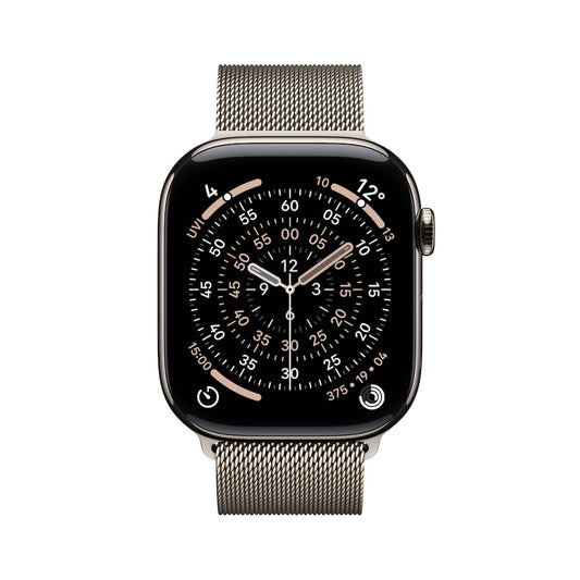 Apple Watch Series 11 GPS + Cellular 42mm přírodní titanové pouzdro s přírodně titanovým milánským tahem (otevřený) - bonami.click
