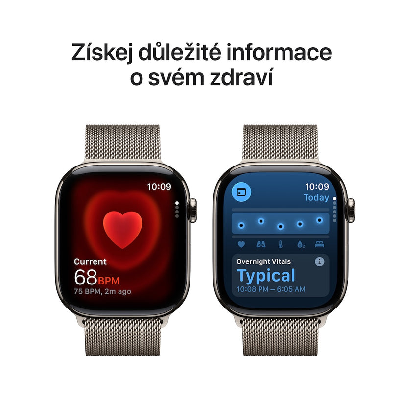 Apple Watch Series 11 GPS + Cellular 42mm přírodní titanové pouzdro s přírodně titanovým milánským tahem (otevřený) - bonami.click