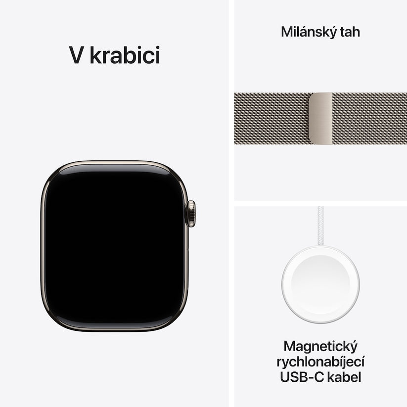 Apple Watch Series 11 GPS + Cellular 42mm přírodní titanové pouzdro s přírodně titanovým milánským tahem (otevřený) - bonami.click