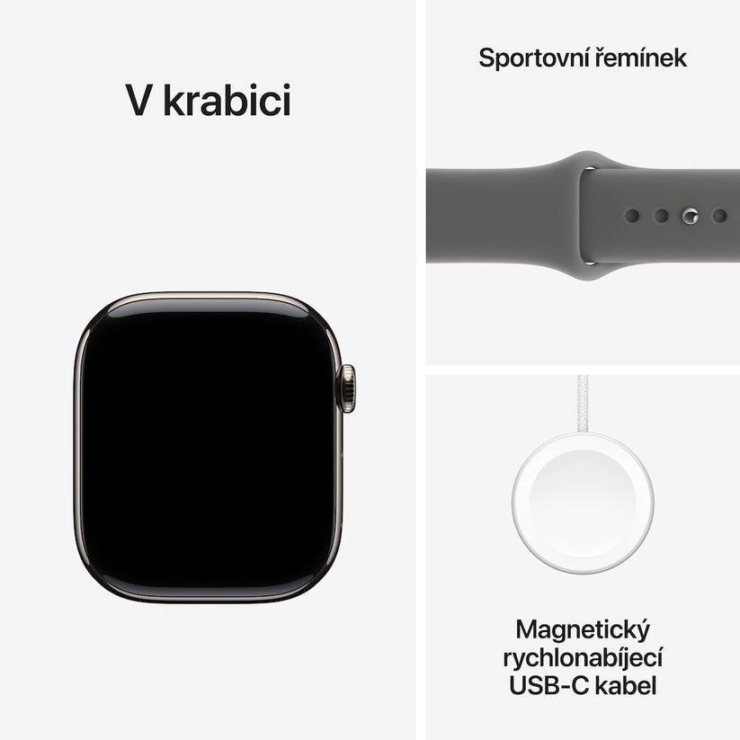 Apple Watch Series 11 GPS + Cellular 42mm přírodně titanové pouzdro se skálově šedým sportovním řemínkem - S/M - bonami.click
