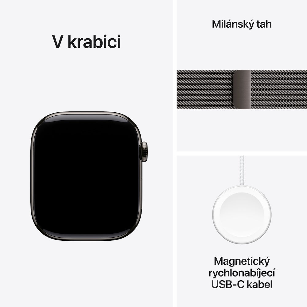 Apple Watch Series 11 GPS + Cellular 46mm břidlicově šedé titanové pouzdro s břidlicově šedým milánským tahem - M/L (otevřený) - bonami.click