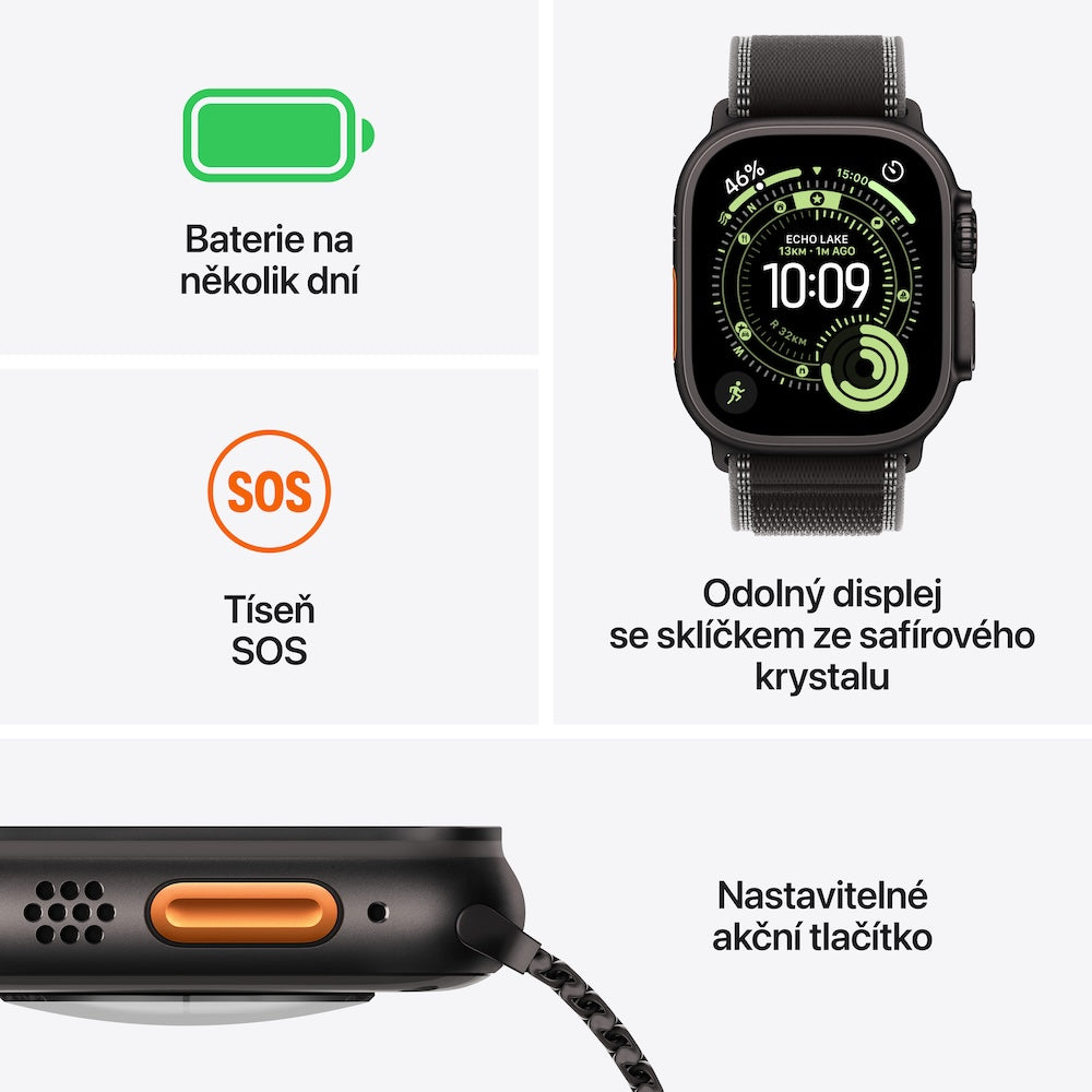 Apple Watch Ultra 3 GPS + Cellular 49mm černě titanové pouzdro s černým alpským tahem - M - bonami.click